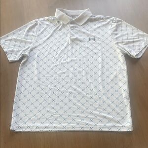 Under Armour Medium Men's Polo Shirt in White with Blue Pattern